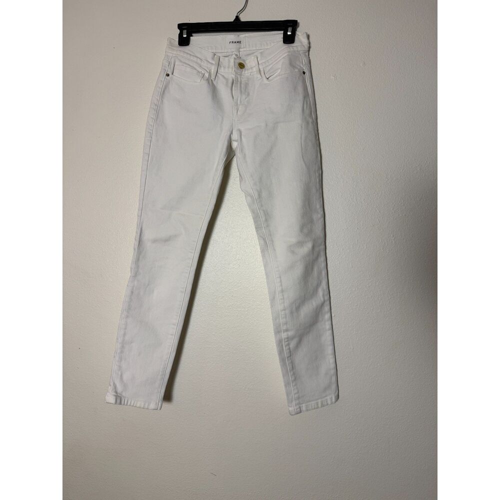 FRAME Le Garcon White Skinny Jeans Women's 24 Mid Rise Straight Stretch